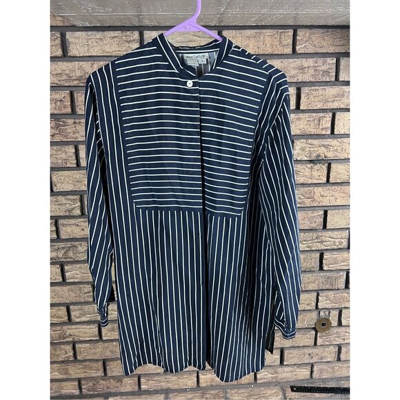 1960s Ann Taylor  Blue Collarless Pullover Shirt Cotton Vintage European Workwea - Picture 1 of 5